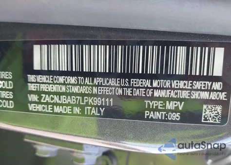 2020 Jeep Renegade Upland 4X4 from USA, damaged, VIN ZACNJBAB7LPK99111